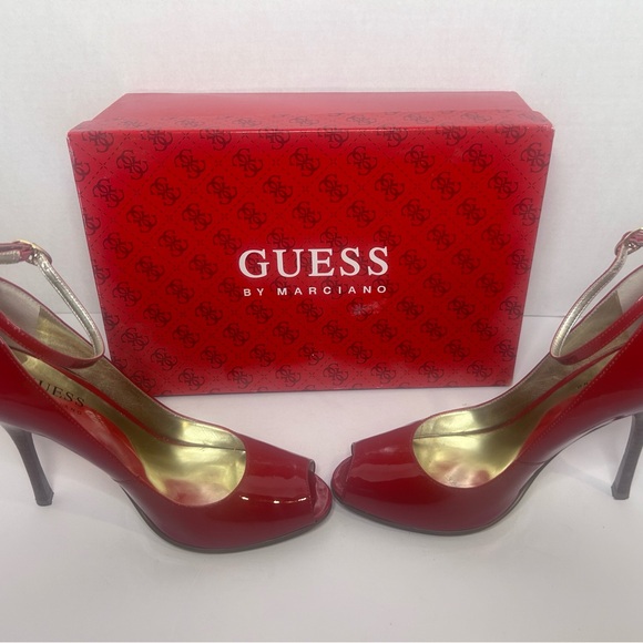 Sexy GUESS ankle strap RED patent heels - Picture 11 of 14
